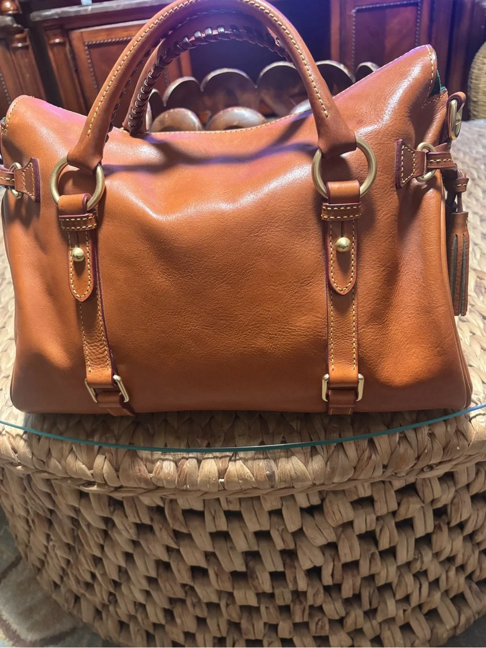 Dooney & Bourke  Leather Satchel in the color natural. The old large size.